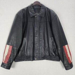 Vintage Diamond Plate Buffalo Leather Biker Jacket Mens 2X Plus Black Full Zip